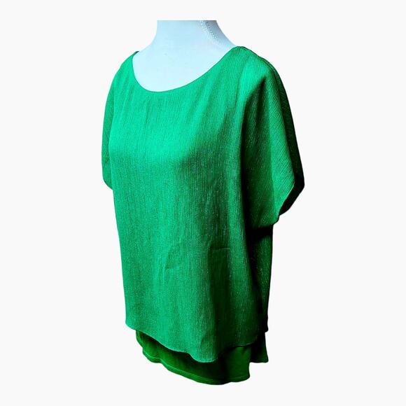 Express Blouse Top Womens Size Large Sheer Green Shimmer Holiday Christmas - Picture 2 of 10